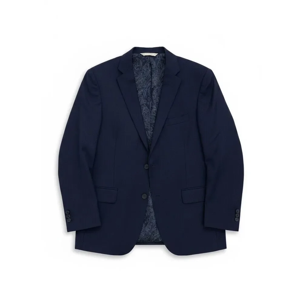 Carl Sterr Loro Piana Italy 100% Wool Navy Blue Blazer Size 38R Plaid Check